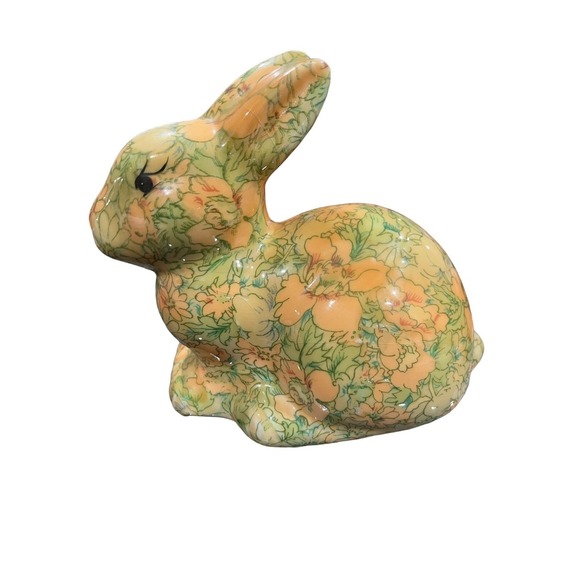 Other - Vintage Easter Enesco Decoupage Rabbit Bunny Folk Art Floral 1970's Grannycore